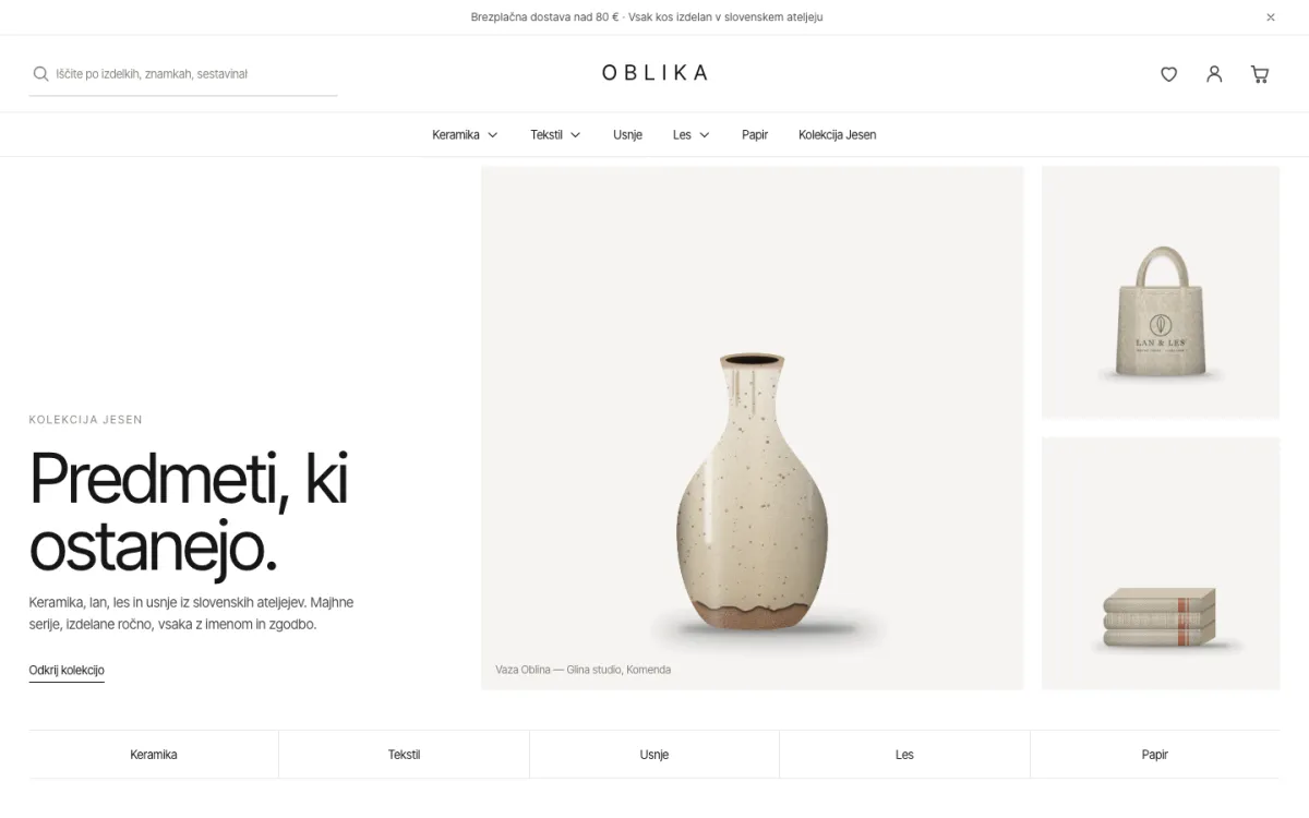 Tema Atelier – domača stran trgovine na računalniku