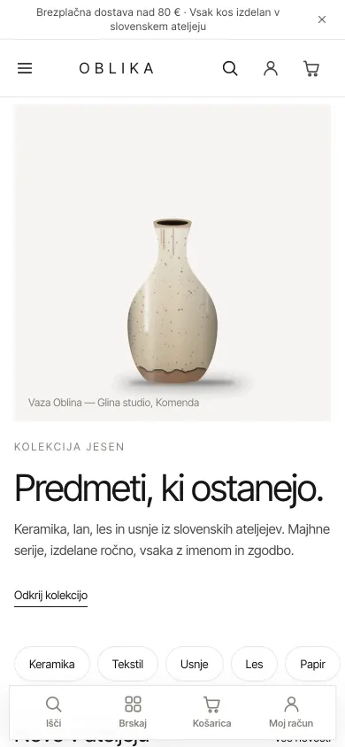 Tema Atelier – domača stran trgovine na telefonu