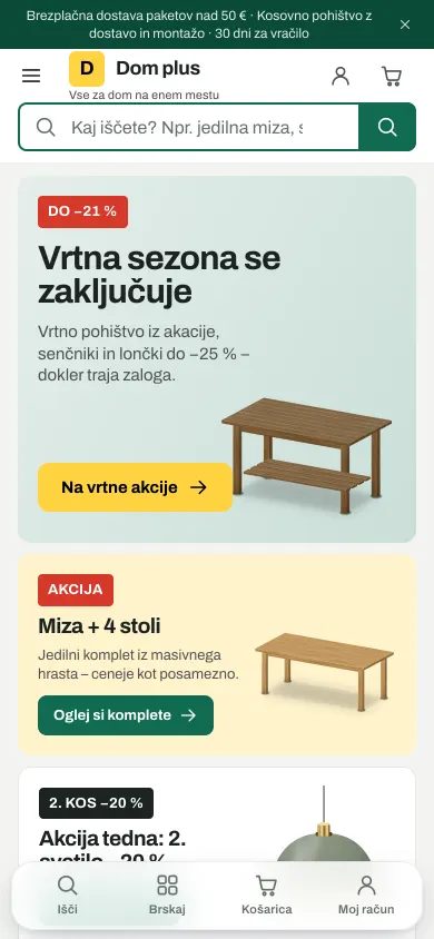Tema Dom – domača stran trgovine na telefonu