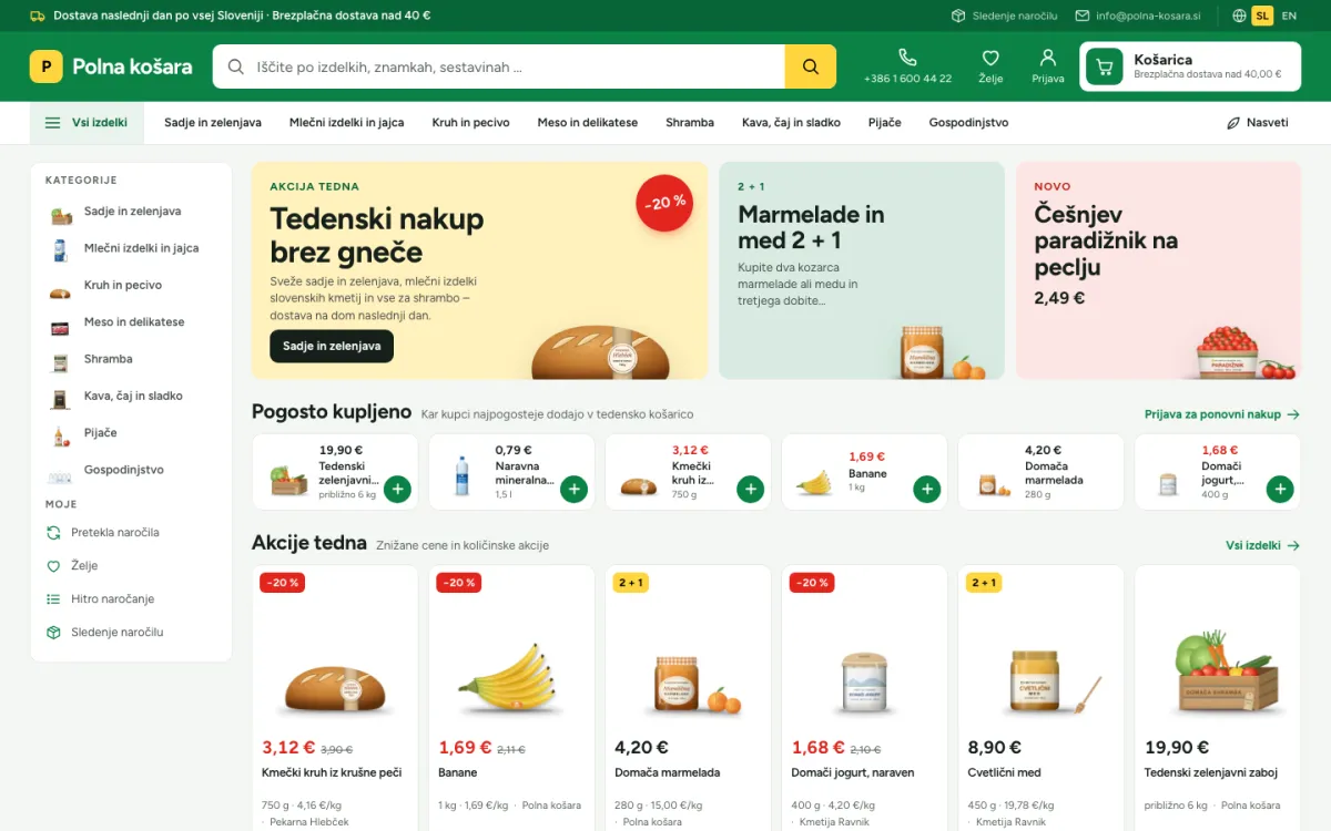 Tema Špecerija – domača stran trgovine na računalniku
