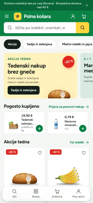 Tema Špecerija – domača stran trgovine na telefonu