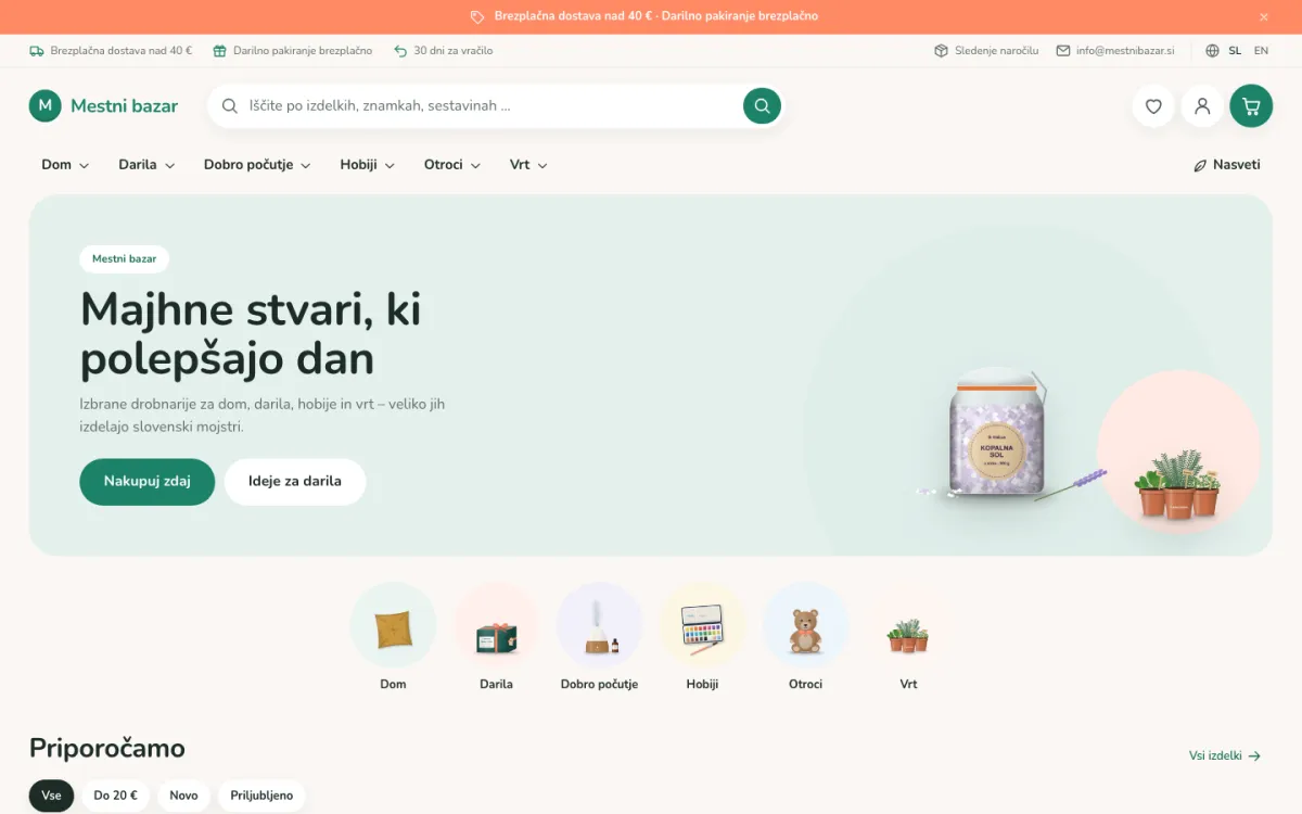 Tema Splošna – domača stran trgovine na računalniku