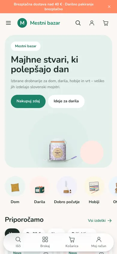 Tema Splošna – domača stran trgovine na telefonu